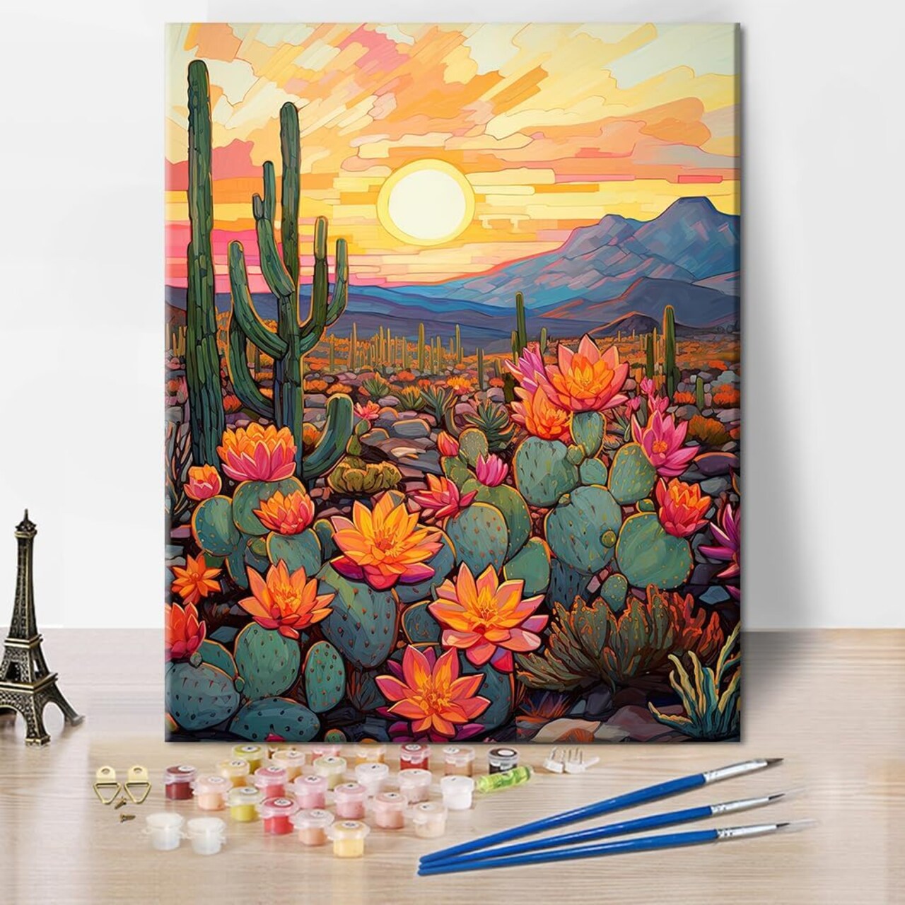 Adult Paint by Numbers Kits Desert Cactus Canvas Oil Painting Sunset in The Desert DIY Paint by Number for Adults Paint by Number Kits Drawing Paintwork